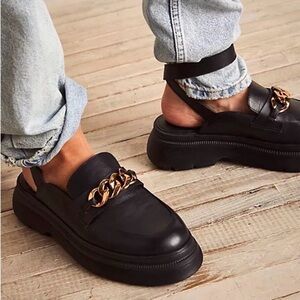 Free People Mila Chain Black Loafers